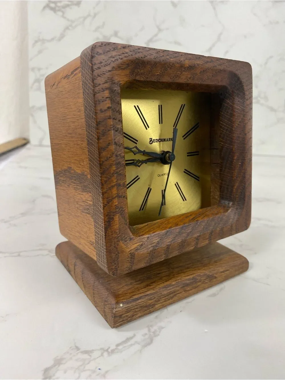 RETRO Wooden Table Clock with Gold Dial